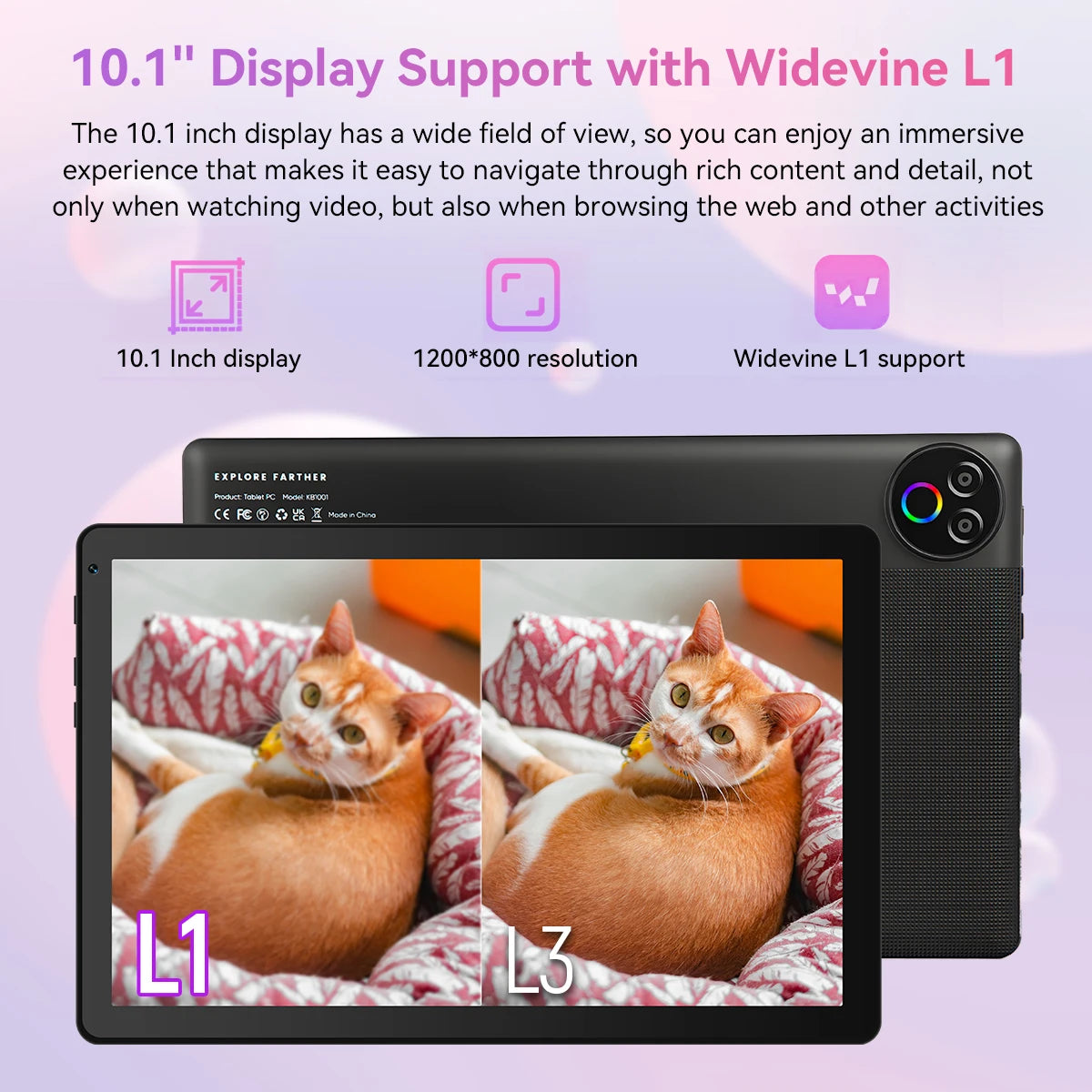 BUFO KB1001 10.1 Inch A333 Five Core Tablet 20GB(3+17G) RAM 64GB ROM Android 16 Go 800*1280 HD LCD Screen 6000mAh Battery Dual Camera Widevine L1 TF Card Up to 1TB Tablet PC