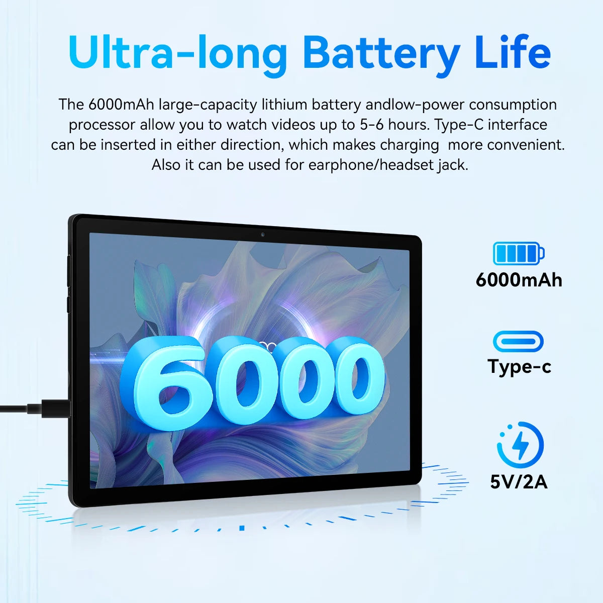 BUFO KB10L 10.1 Inch A333 Octa Core Tablet 24GB(3+21G) RAM 64GB ROM Android 16 1280*800 LCD Screen 6000mAh Battery 5MP Front 8MP AF Rear Camera Support TF Card Up to 1TB Type-C 2.0 Tablet PC for Study Office Entertainment